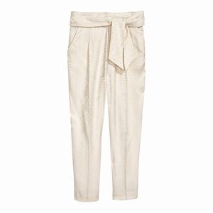 H&M Cream Ankle Length Trousers Pants with Belt & Pockets Size 6